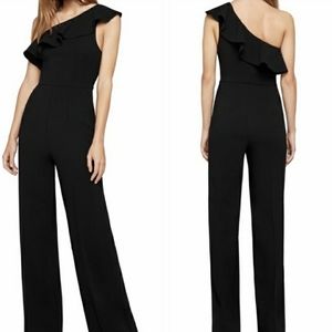 Bcbg one shoulder black jumpsuit